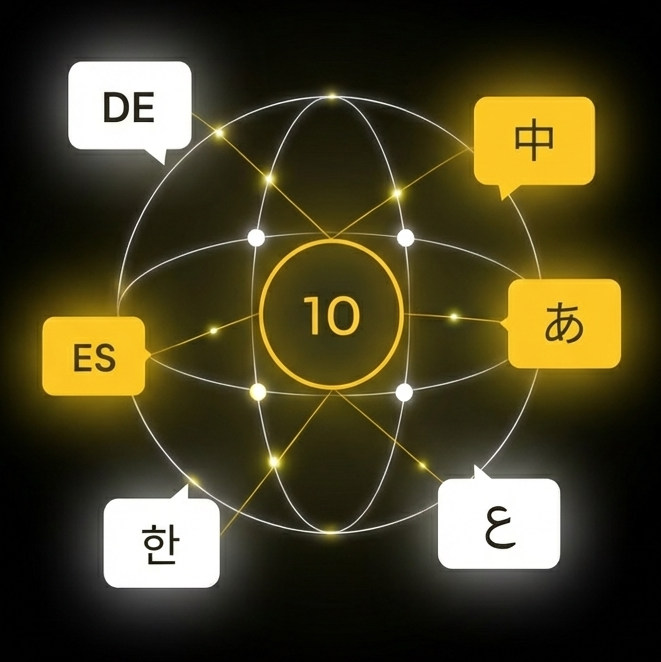 Globe surrounded by speech bubbles in different languages